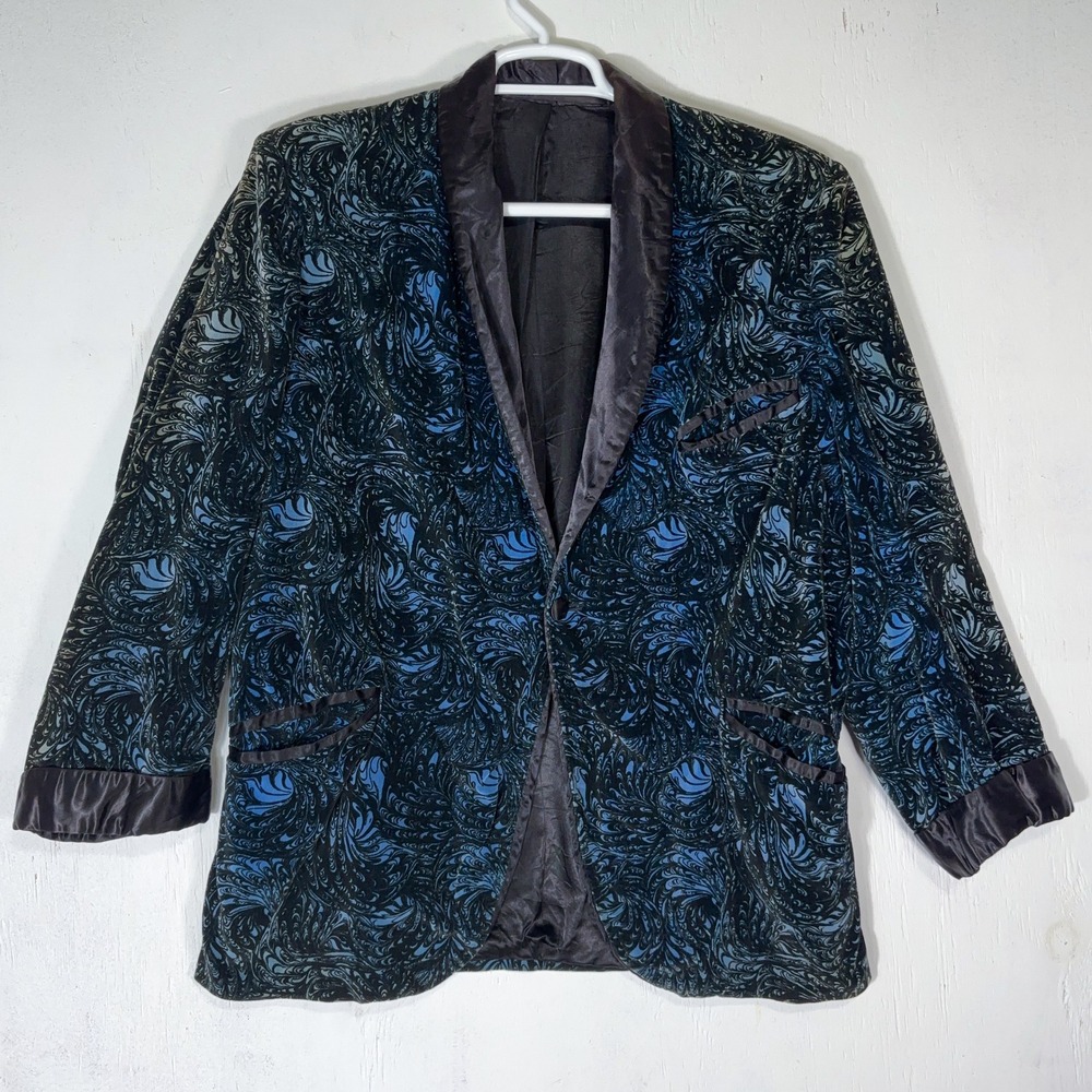 Velvet Swirl Smoking Jacket Mens L Paisley Swirl Retro Victorian Gothic Blazer